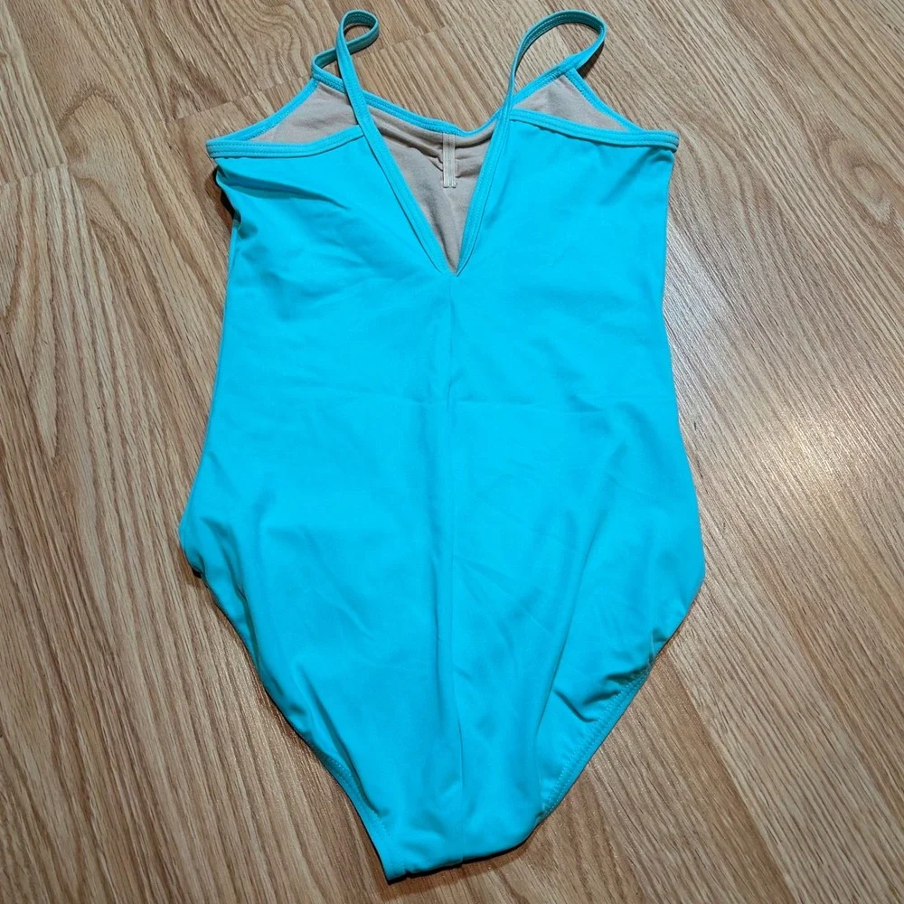 Balera Turquoise Blue Camisole‎ Dance Leotard Pinch Front V-Back Girls Large LC